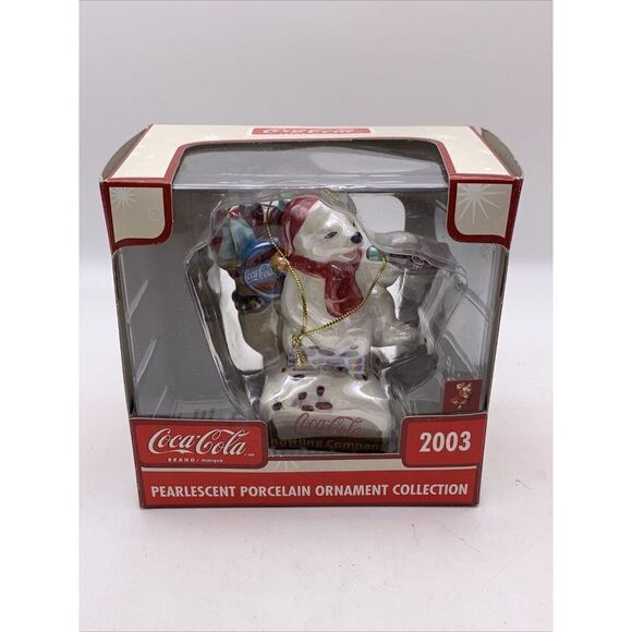 Coca Cola Pearlescent Porcelain Christmas Ornament - Picture 1 of 7